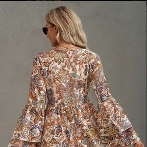 Casual Paisley Print Double Flare Sleeve Fashion Summer Loose Bohemian Dresses